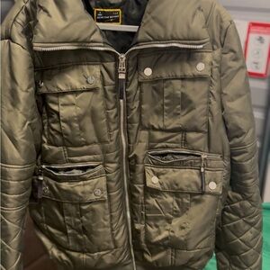 Olive Quilted Jacket with Multiple Pockets